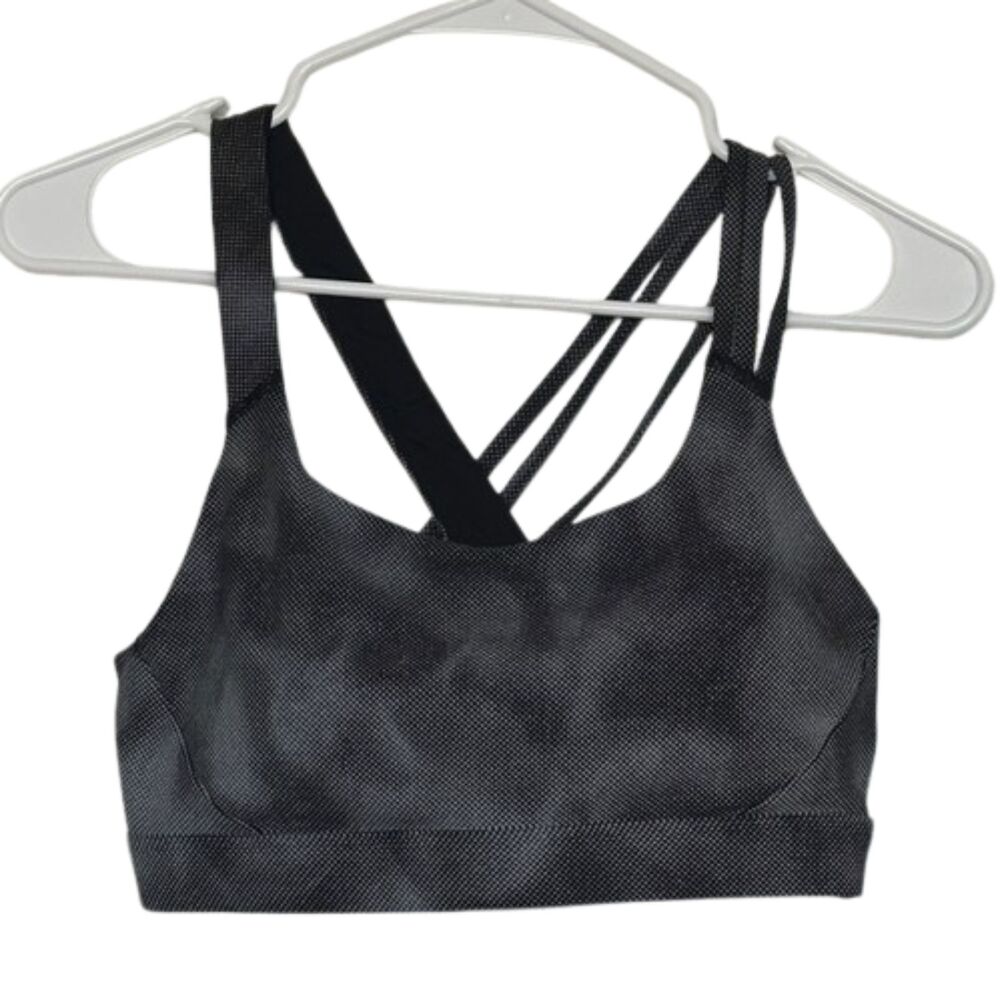 Athleta Train Free Reflective Bra Womens Medium Strappy Workout Gym Active Grey